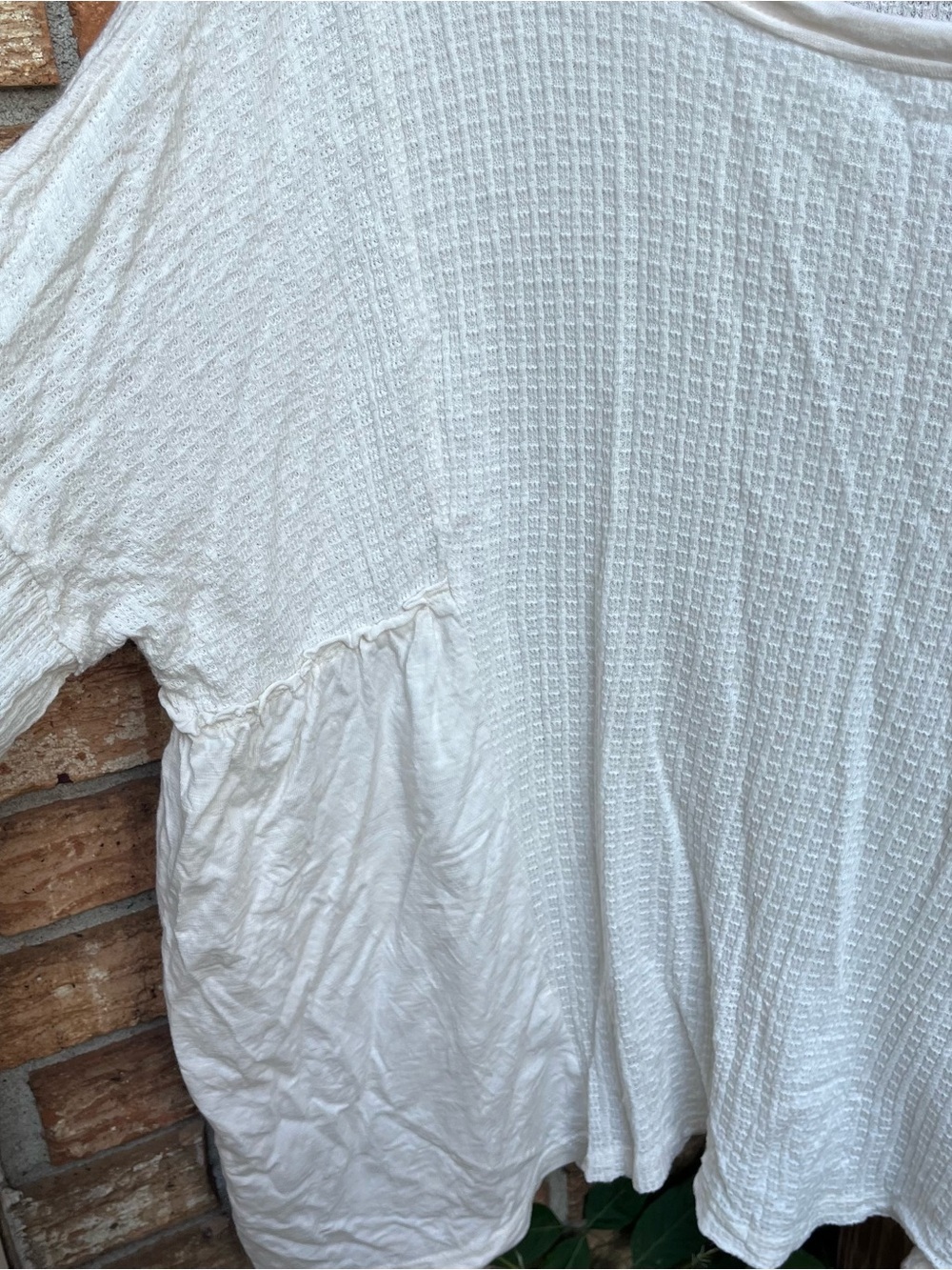 True Craft Ivory Waffle-Knit Long Sleeve Boho Oversized Top - Picture 2 of 5